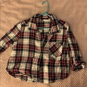 Crop 3/4 sleeve plaid shirt